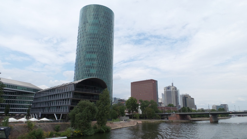 Westhafen tower: Desinged as a reminder of a Frankfurt apple wine glass.