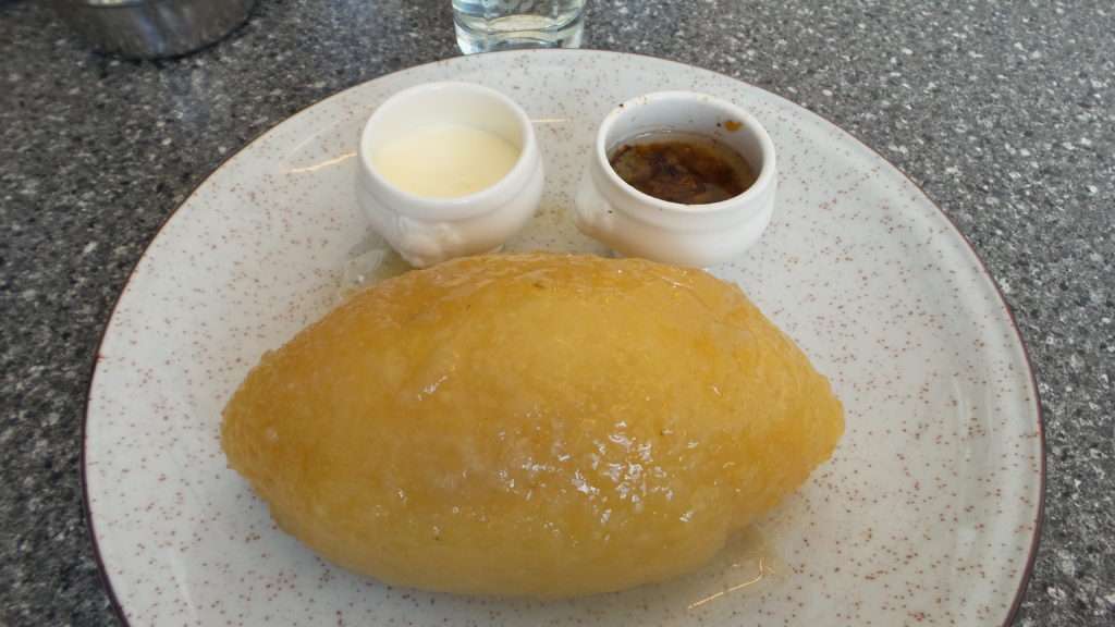 A large potato dumpling.