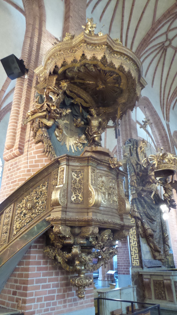 The Pulpit from 1700 - a tombstone lies beneath.