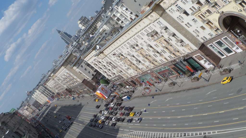 Wide streets with Stalin style buildings.